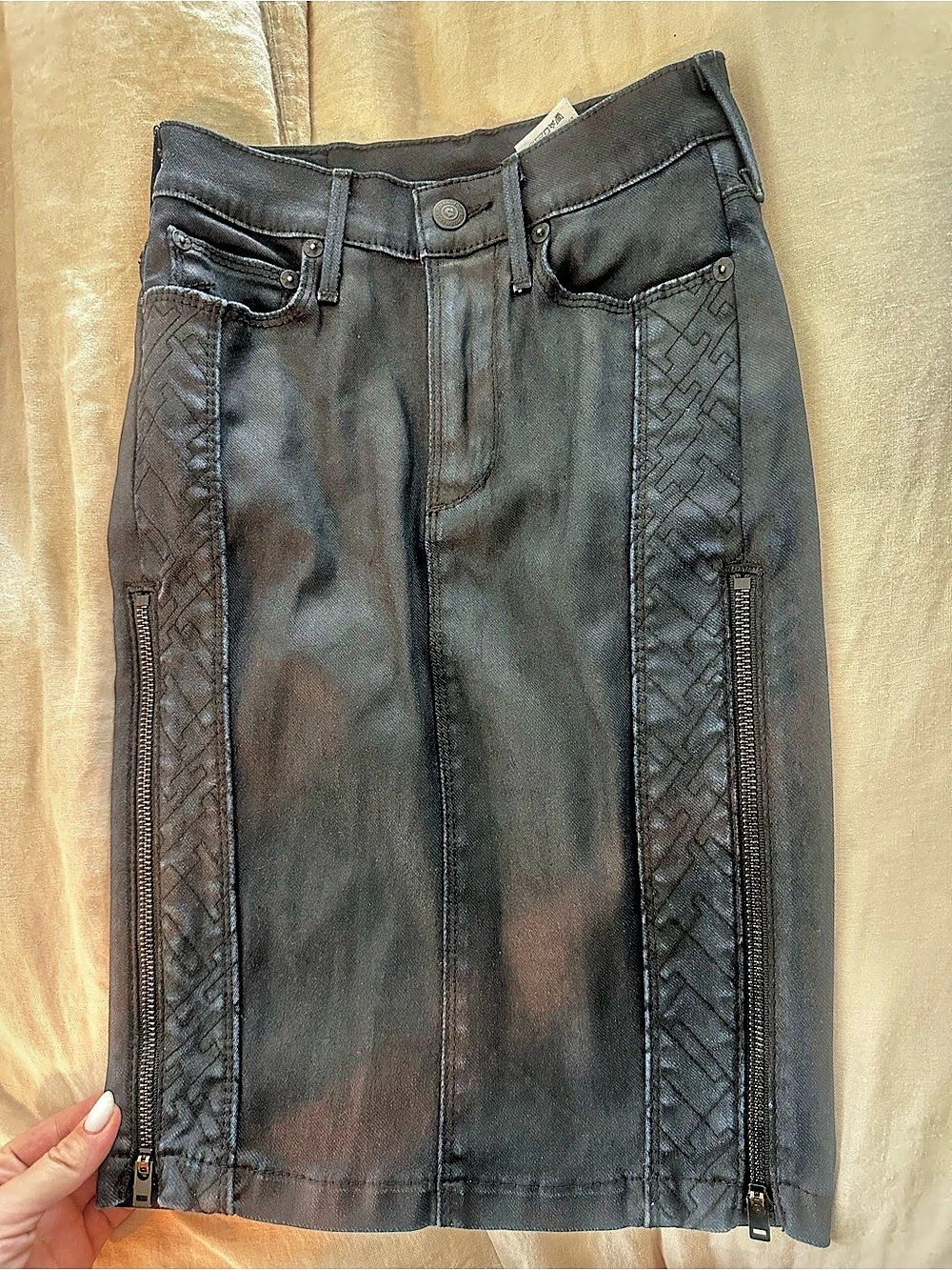 True Religion Mini Denim Skirt Black Waist 23 Like New